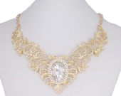 Fashion Clear Oval Rhinestone Necklace Pendant, Gold Tone Statement Necklace, Swarovski Crystal Necklace Chain, Party Jewelry-129630608