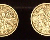 Boxed Pair Vintage British 1953 Lucky Sixpence Six Penny Coin Cufflinks Wedding 60th Birthday Anniversary
