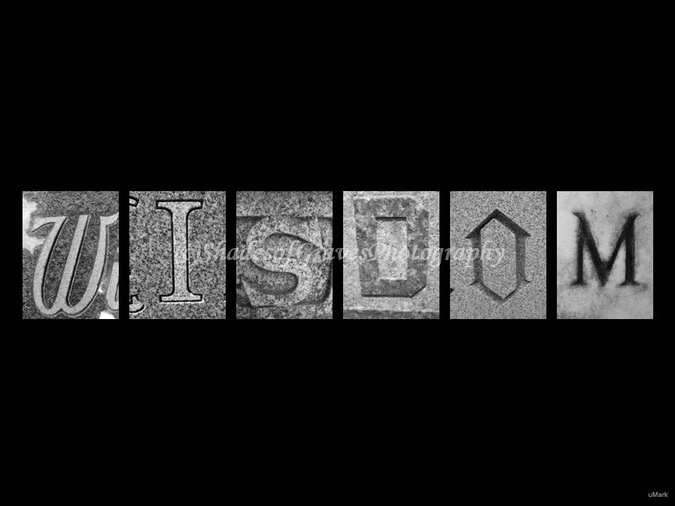 WISDOM - Gravestone Alphabet Photography Art with a Custom Frame - Black & White