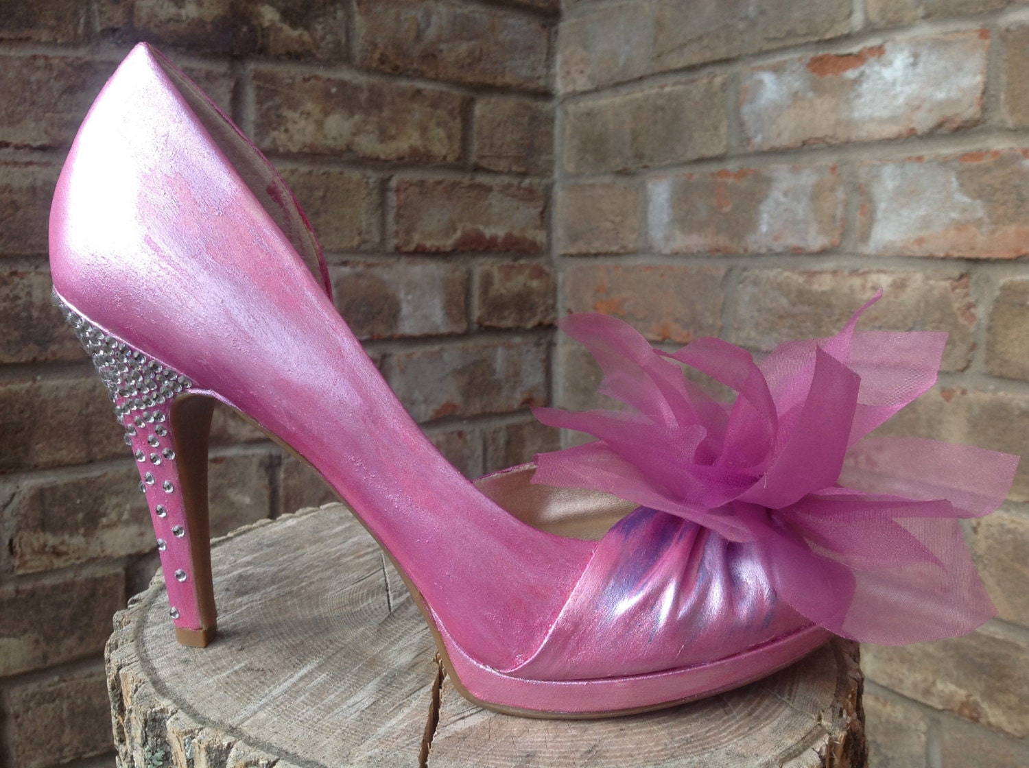 SALE Wedding Prom OOAK Hand Painted Embellished Platform High Heels, US Women's Size 10 1/2 M (Eur 40 1/2)