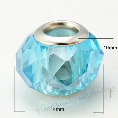 5 pcs EUROPEAN BEADS LOT Acqua Blue glass crystal large hole, silver core fit European Charms Bracelets,Blue Sea - Ocean Theme