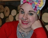 TAPE MEASURE rockabilly/ Retro 50s, vintage inspired pin-up style hair bow, hair scarf/ hair wrap/ bandana.