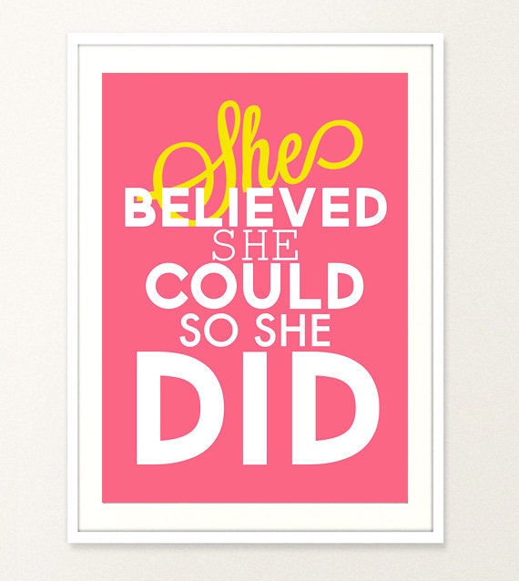 She believed she could so she did Typography Poster Girl Bedroom Quote Women Quote Inspirational Quote  Digital Print Pink Poster colorful