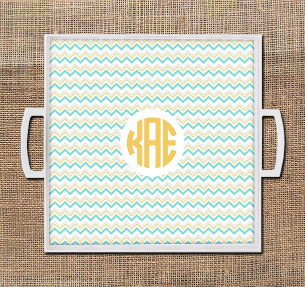 Happy Chevron Personalized Monogrammed Lucite Tray