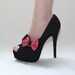 Rockabilly Burlesque Black Satin with Red & White Polka Dot Shoe Bow Bands  (price is for a pair of bows)