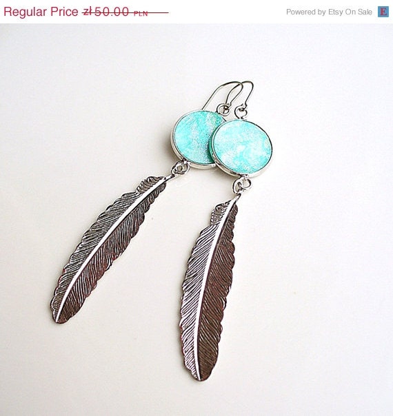 ON SALE ILUMINATED pastel blue feather hoop earrings - plumage earrings - long and light
