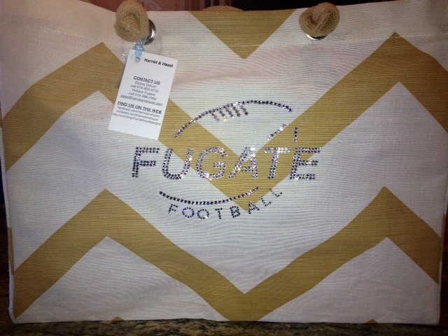 Large Jute Tote with handmade Swarovski football design and personalization
