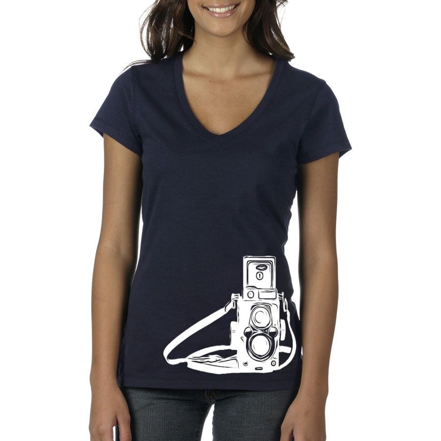 Vintage Camera Tshirt- Deep Vneck- Womens Clothing-Crewneck Tshirt - Tee Shirt - T Shirt - Photography - Ladies V Neck
