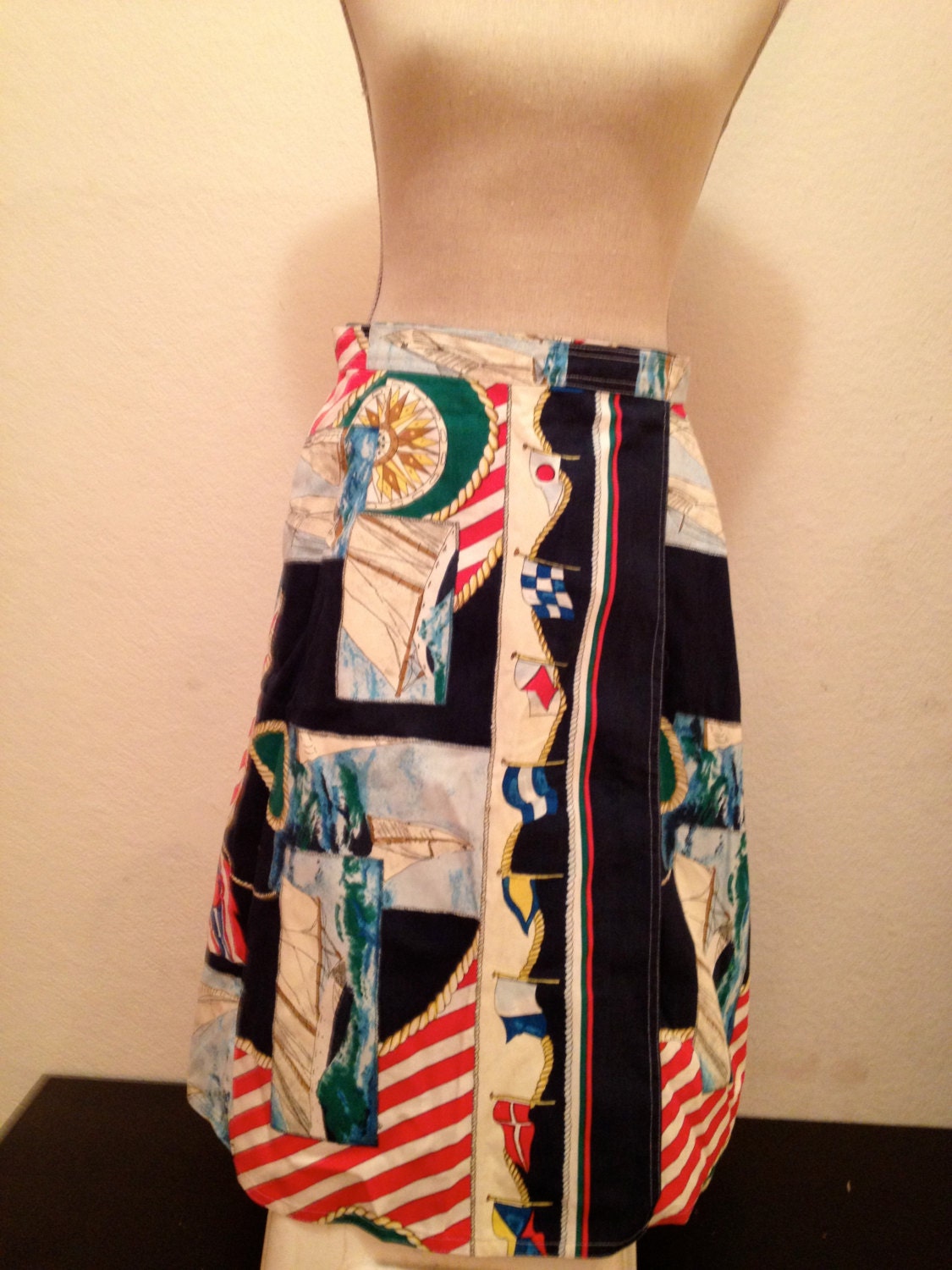70's wrap skirt with nautical pattern