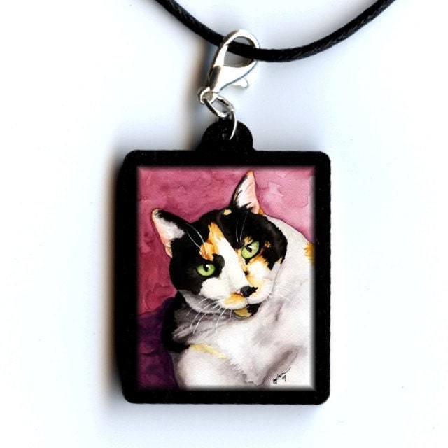 Calico Cat Art Pendant from Original Painting by Lara Aguilera
