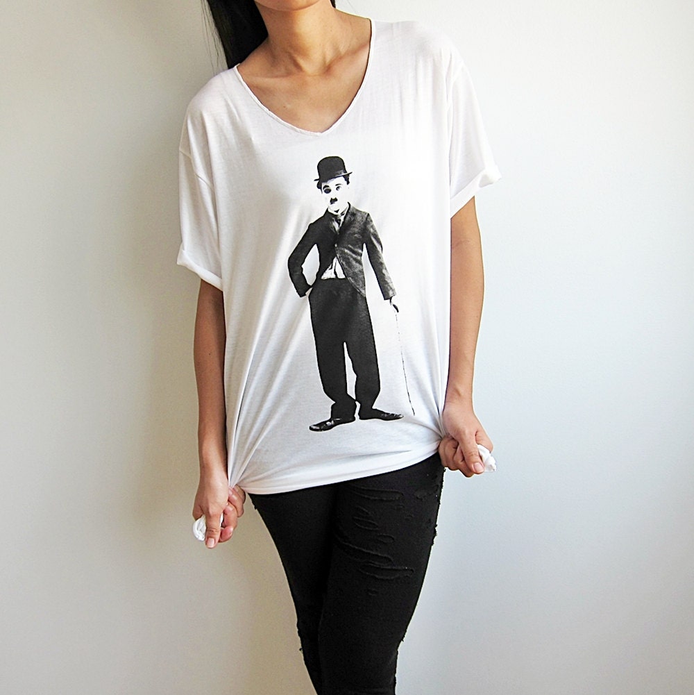 Charlie Chaplin Shirt V Neck T-Shirt Women V Neck T-Shirts Size L