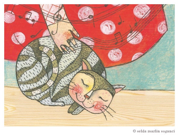 SLEEPING CAT - Set of 3 Art Postcards by Selda