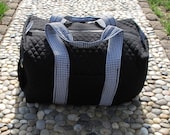 Large Quilted Overnight bag, Duffle Bag, Weekender, Travel Tote Black with Black and White Houndstooth