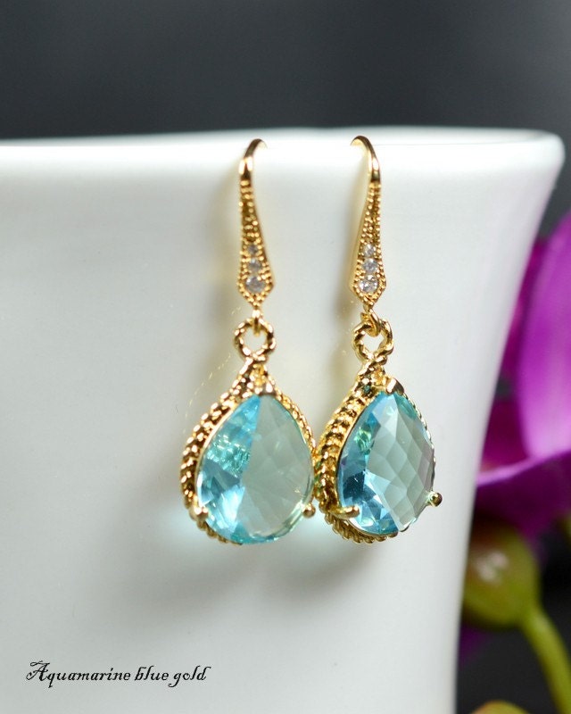 Bridal tear Drop Earrings Wedding Dangle Bridal Jewelry aquamarine blue Earrings Bridesmaid Gift ,turquoise  , aqua blue , something blue