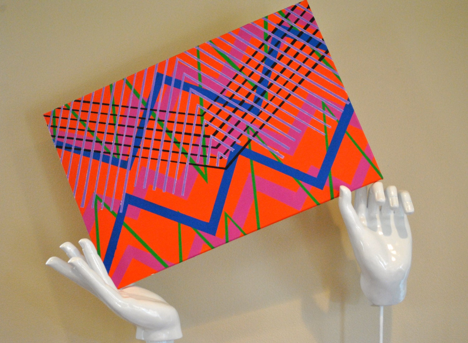 Large Wall Art  Original Painting Abstract Painting Colorful Chevron Stripes Acrylic Painting
