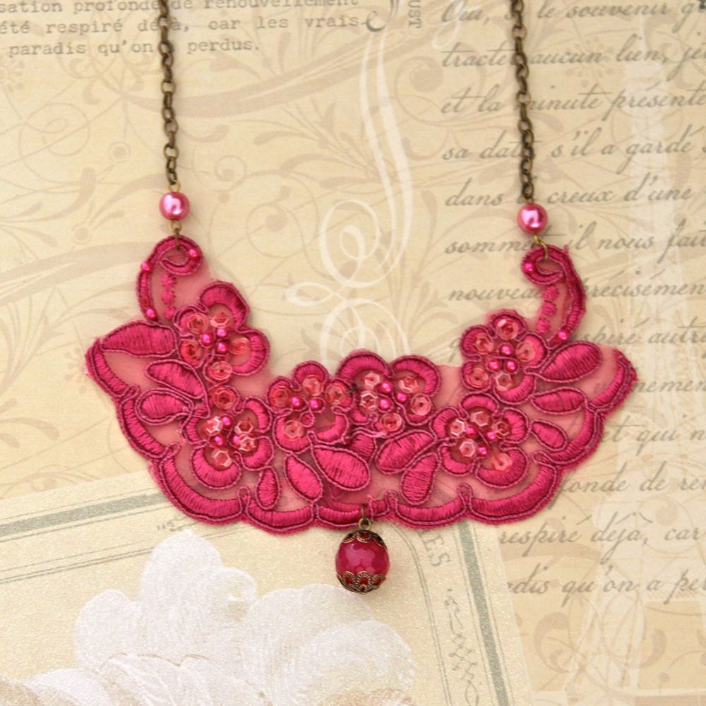 Lace Necklace Bib Necklace Pink Necklace Statement Necklace Bridesmaid Necklace Peter Pan Collar Necklace Pink Wedding Jewelry