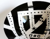Funky Abstract Black and White Bowl - Hand Painted - Ready to Ship