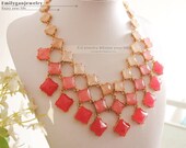 On sale Pink Sparking gradient Statement Necklace,Square stones Necklace,Bib necklace,women,party,Unique Fashion Jewelry