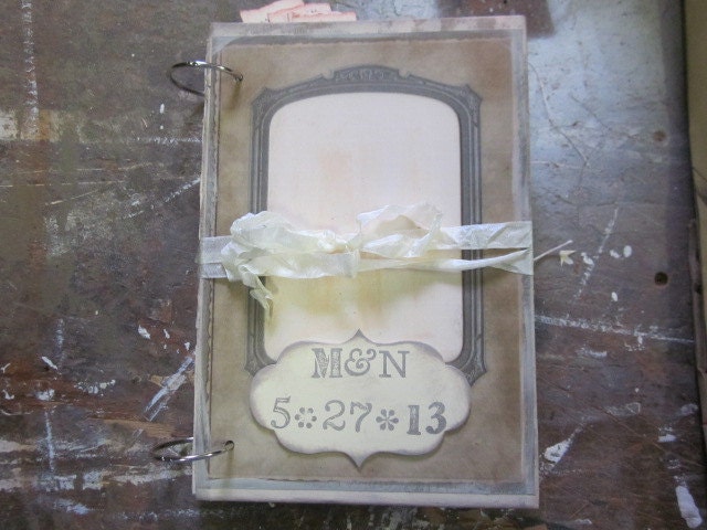 Rustic Barn Wedding Art Journal Guest Book Photo Book Custom Antique Roses Birds Handmade One of a Kind Coffee table Book