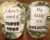 Army soldier marine commando military daddy superhero baby booties - handmade wool felt green camouflage buttons