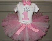 Girls First Birthday Outfit Tutu Set Onsie 1 2 3 4 5 Princess Crown Short or Long Sleeve