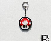 Red Super Mario Mushroom Perler Bead Sprite Keychain