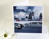 Card SALE 50% off, 6inch square folded photo note card, no6 London City in vintage blue and red buses for any occasion art mini print