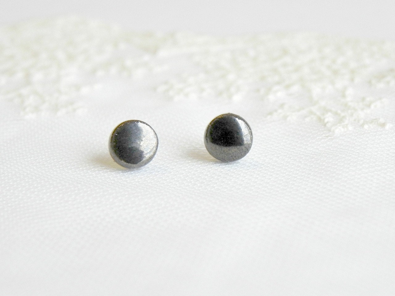 Tiny Stud Earrings Bronz Black Ceramic Round Post Unisex Jewelry Surgical Steel