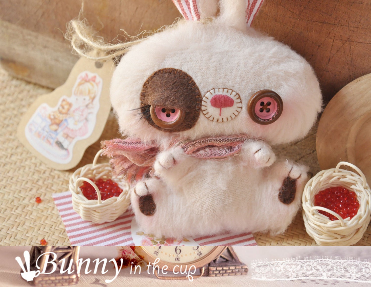 Bunny plush toy, animal and miniatures.