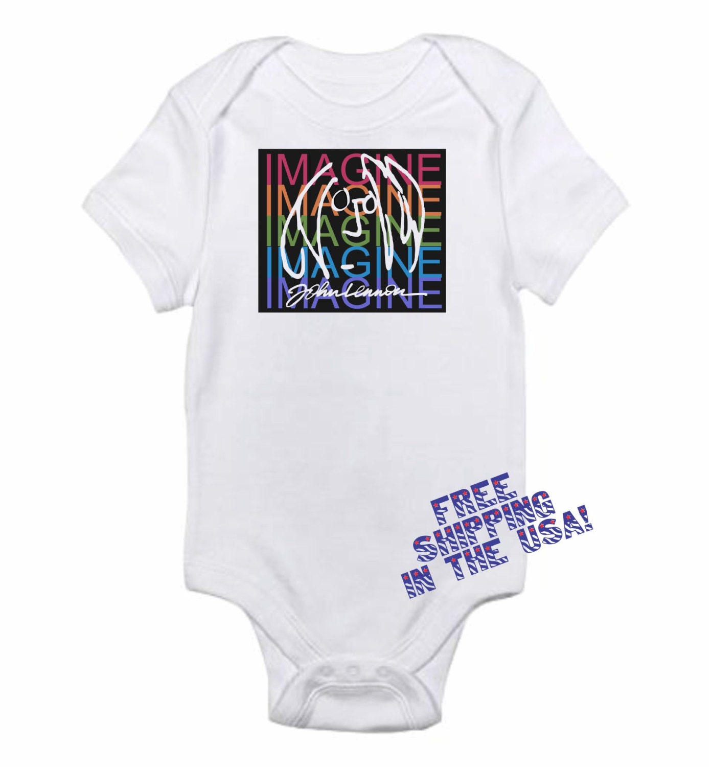 Imagine John Lennon The Beatles Retro Rock 60's 70's Inspired Funny Baby Onesie 0-3m, 3-6m, 6-9m, 12m or 18m