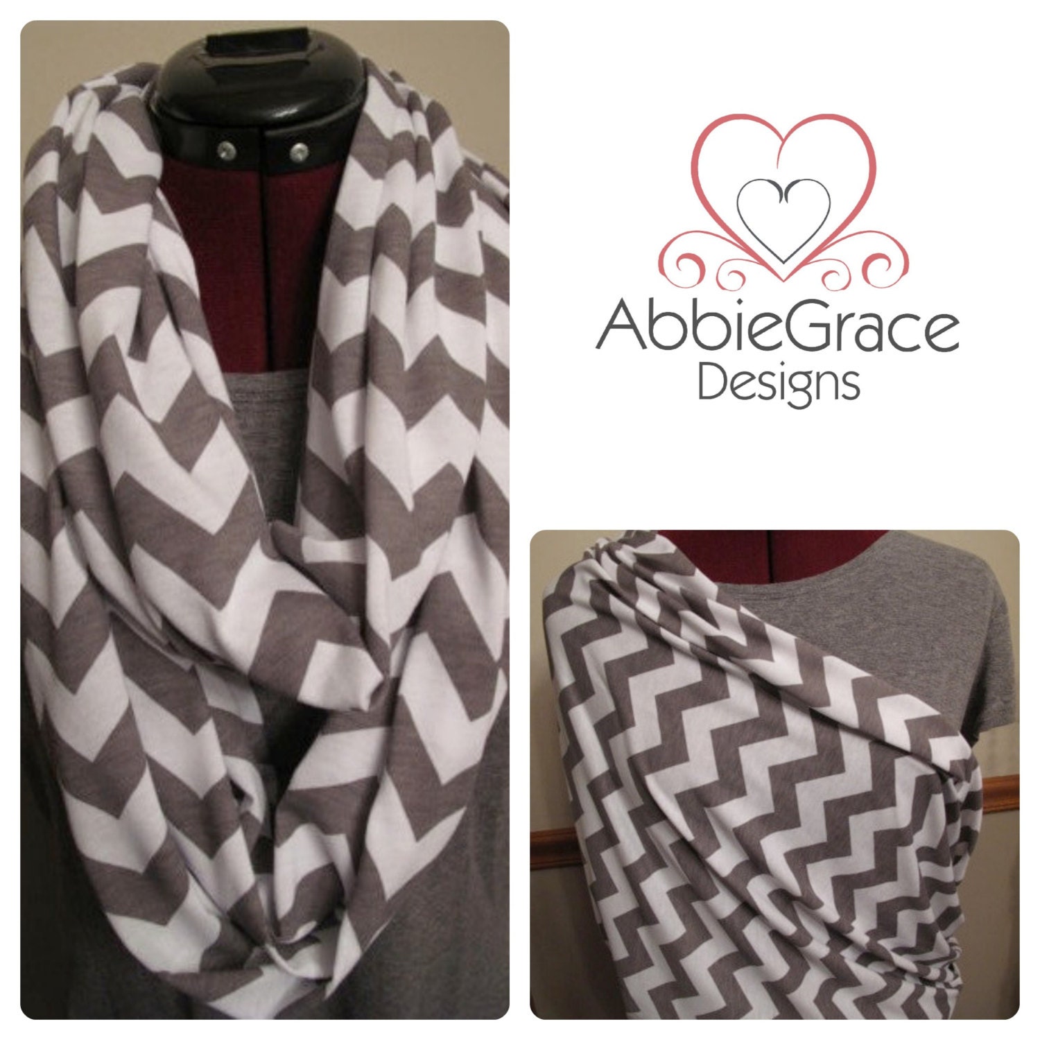 Just Between You & Me (TM) Infinity Nursing Scarf - GREY CHEVRON nursing cover