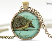 Hedgehog Necklace, Grayed Jade Hedgie Charm, Parisian Porcupine Pendant, Hedgehog Jewelry (225)