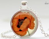 Vintage Poppy Flower Necklace, Floral Art Pendant, Poppy Jewelry (028)