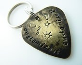 Customize It Hand Stamped & Antiqued Copper Guitar Pick Keychain, key chain with name / date
