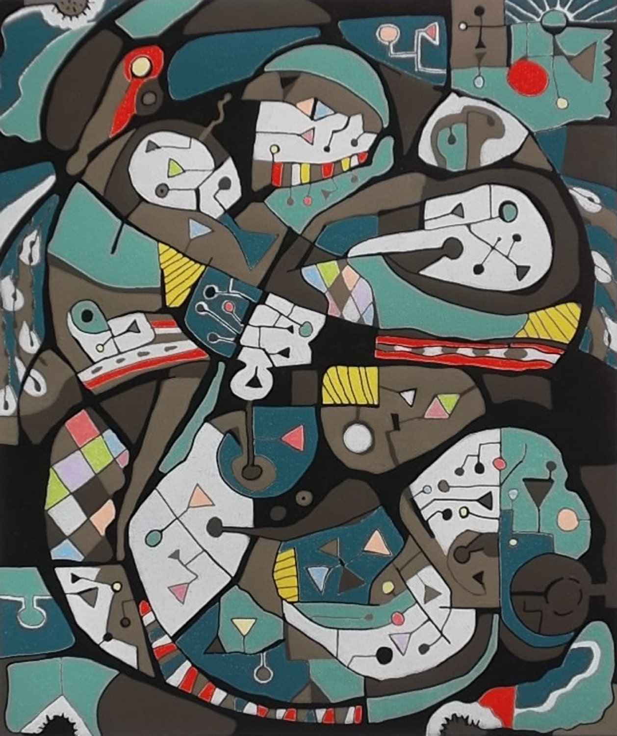 Harlekin Settlement:  13 color handmade reduction woodcut print, limited edition of 10