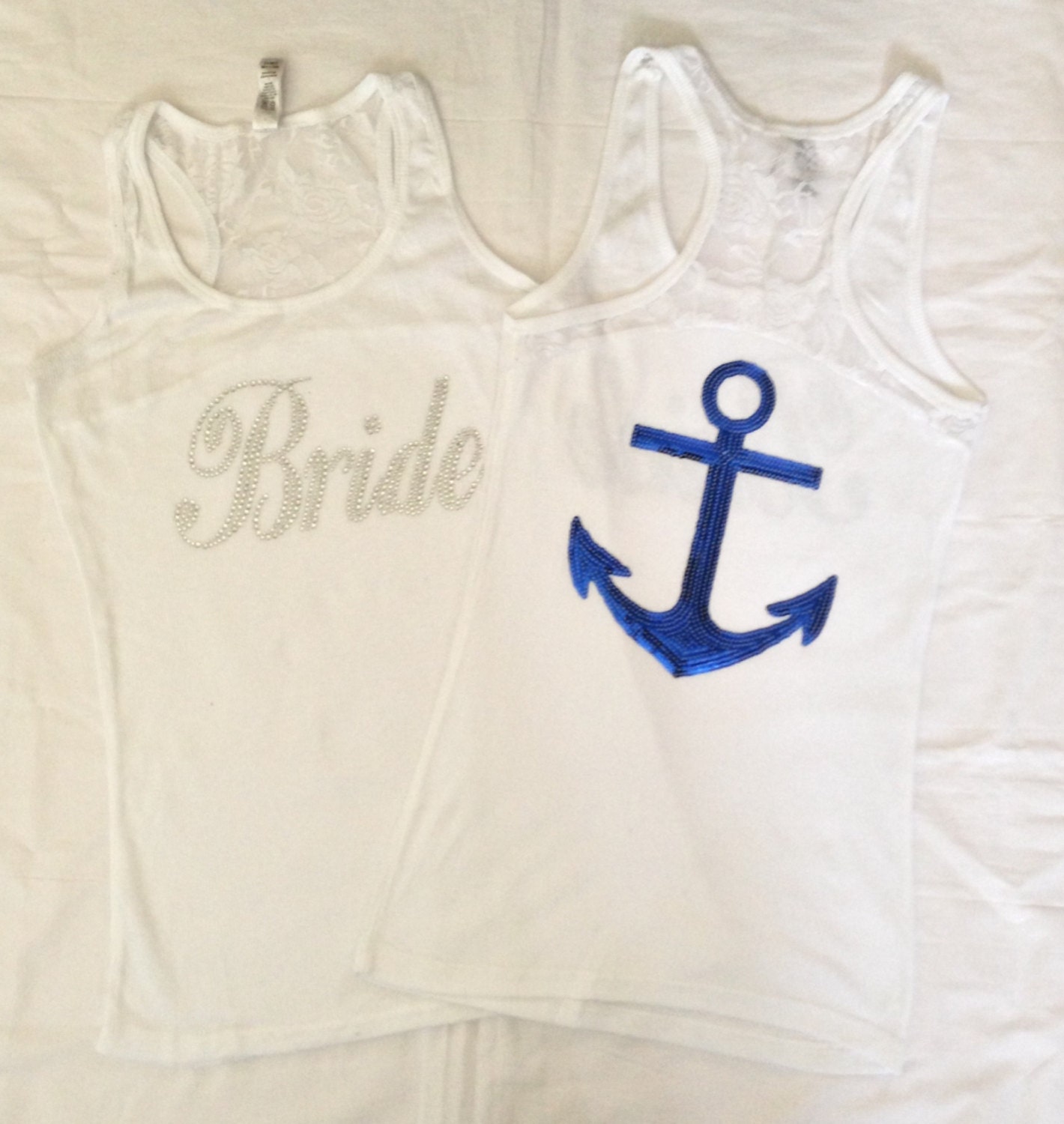 Nautical Bride Tank Top Shirt. Bridesmaid. Bachelorette Party. Maid of Honor. Matron of Honor Lace Back. Wedding Bridal Party.