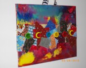 Unique Splash of Color with Melted Crayons, Wood Buttons, and Cotton Fabric Swatches on an 8x10 Canvas Art