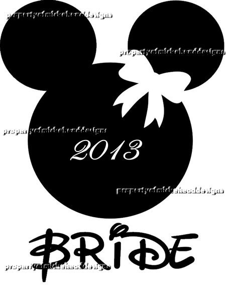 Bride Just Married Honeymoon Mickey Mouse Ears Head Printable OR Iron on Shirt Transfer DIY Disneyland Disney World Custom Vacation Appliqué