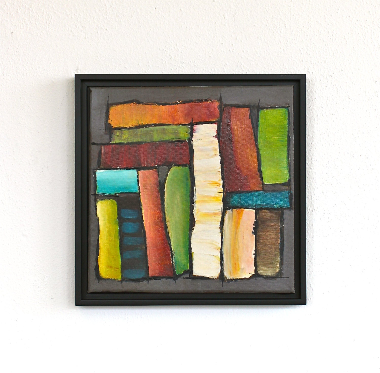 modern mid century geometric acrylic painting with frame Puzzle No. 2