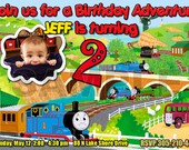 Thomas Invitation birthday party photo Printable - custom personalized 1st first baby invites  train