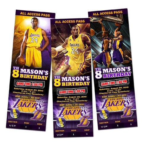 La Lakers Birthday Party Invitations Ticket photo cards custom baby 1st first - Digital File