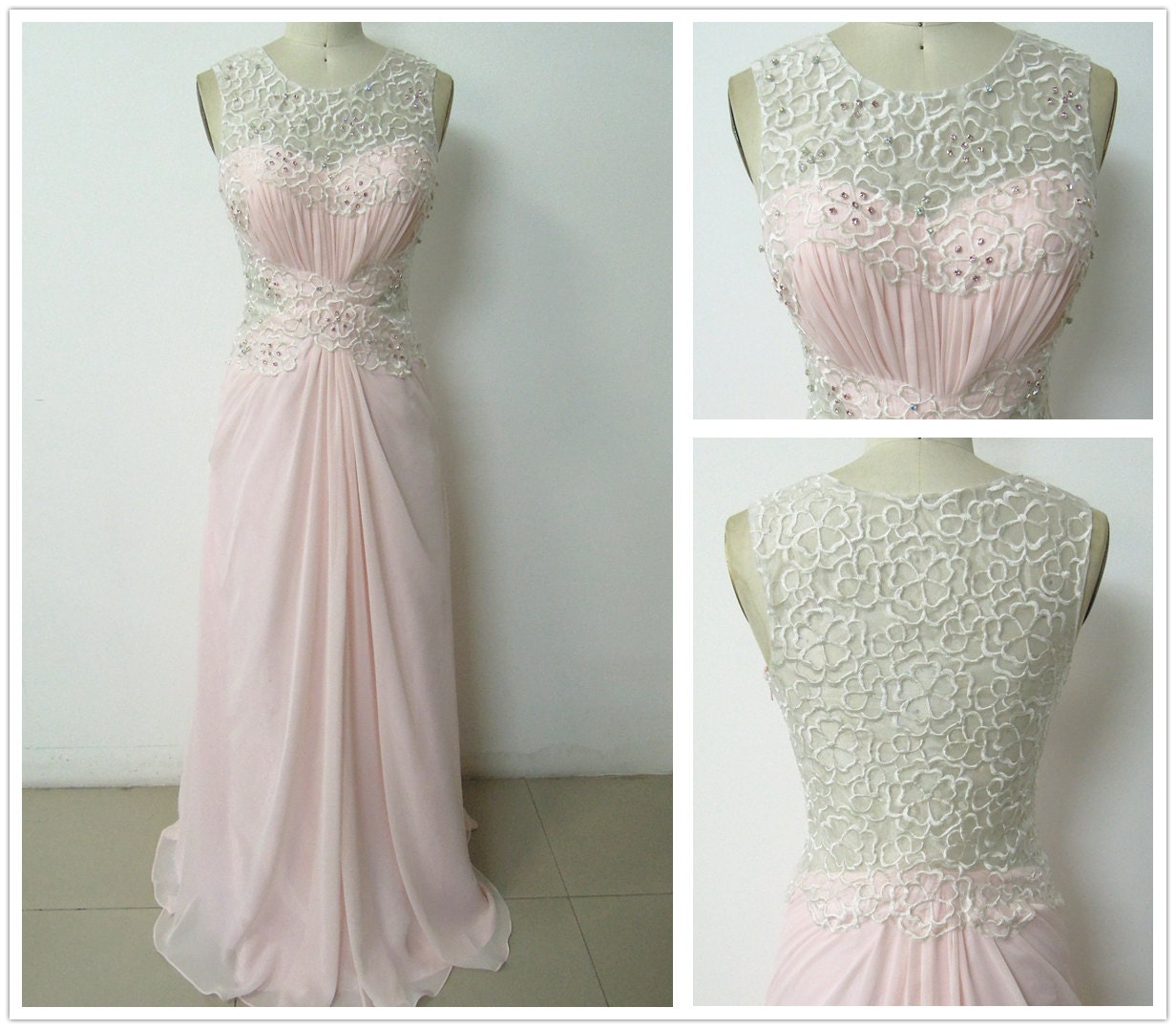 Pink A Line Sweetheart Strapless Lace Long Chiffon Prom Dresses, Homecoming Dresses, Bridesmaid Dress, Evening Dress
