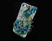 New Arrival 3D Blue Sumptuous Rhinestone Peacock Peafowl With Sparking Crystal Phone Case For Iphone 4/4S 5