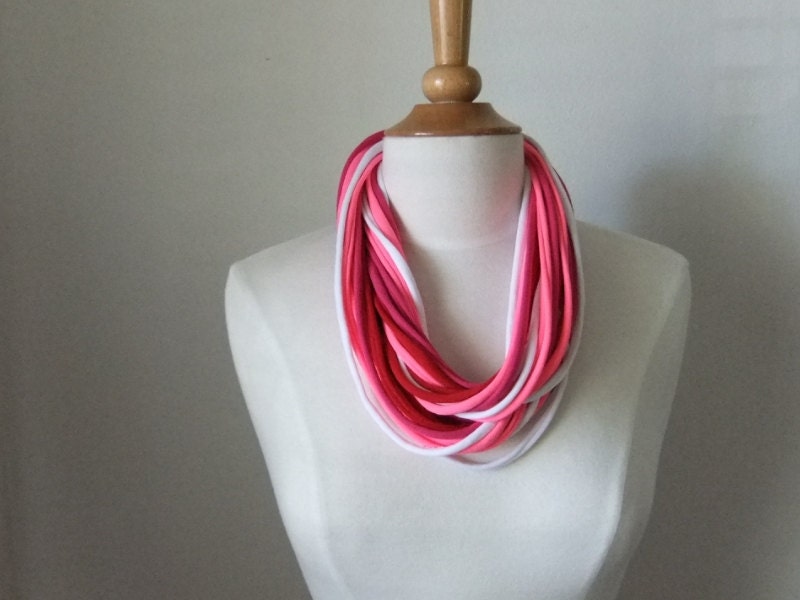 Multicolor Necklace,Upcycle Infinity Scarf, T-shirt Long  Necklace, Womens Teens Necklace,Spring Scarf