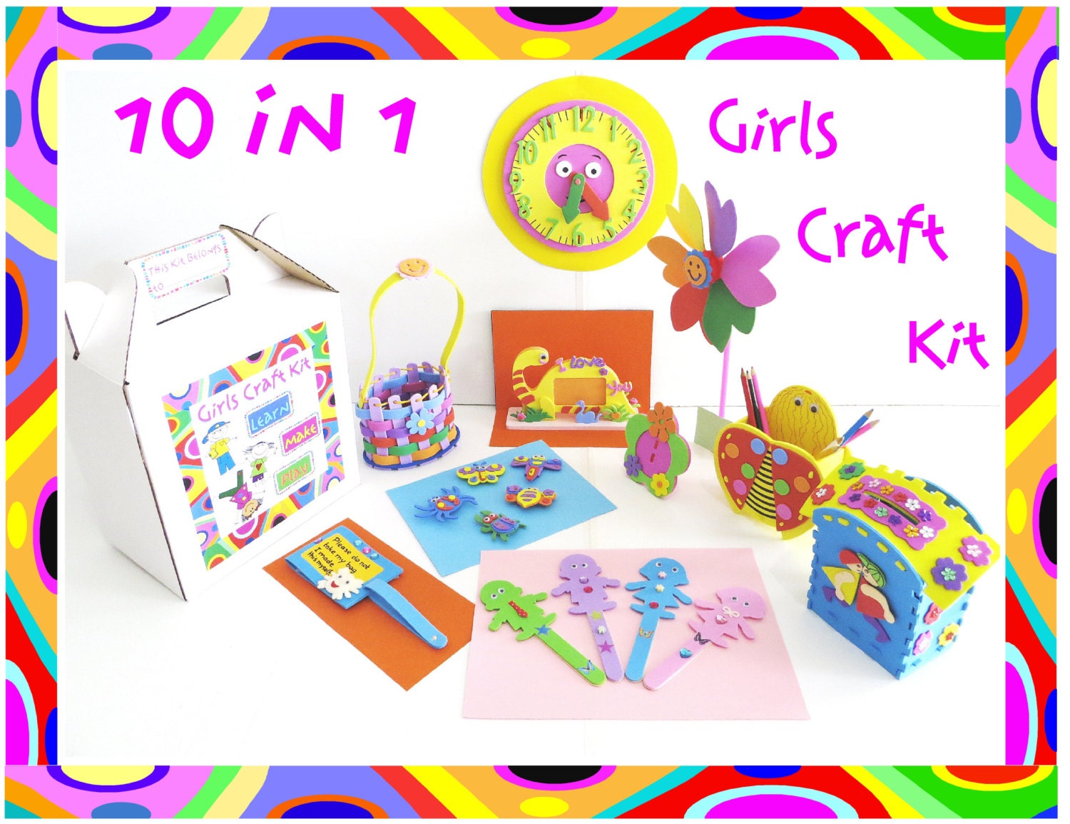 Kids Craft Kit, Activity DIY Foam Set, 10 pieces in one Kit - GIRLS