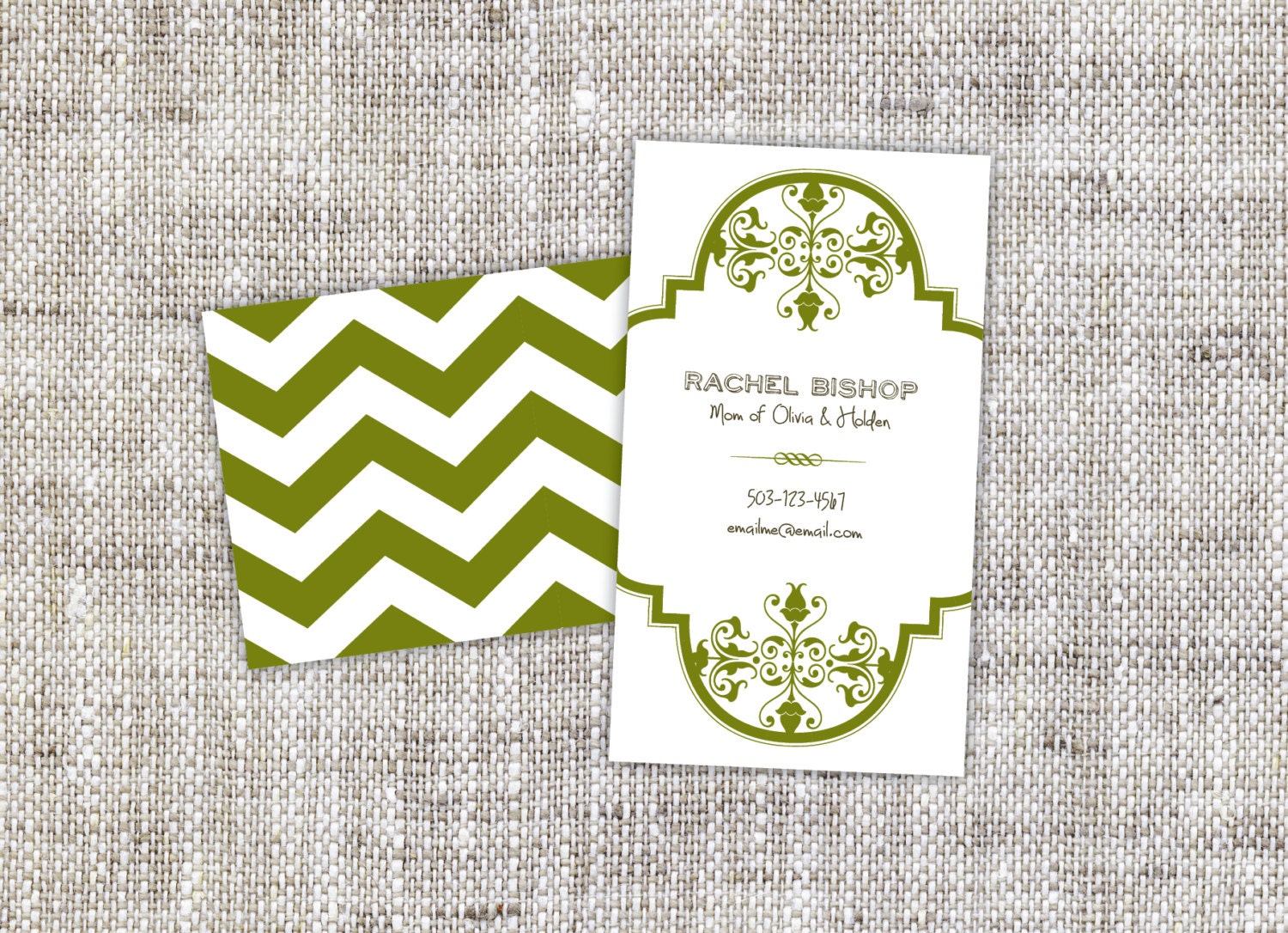 Olive Chevron PRINTABLE Personalized Calling or Business Cards