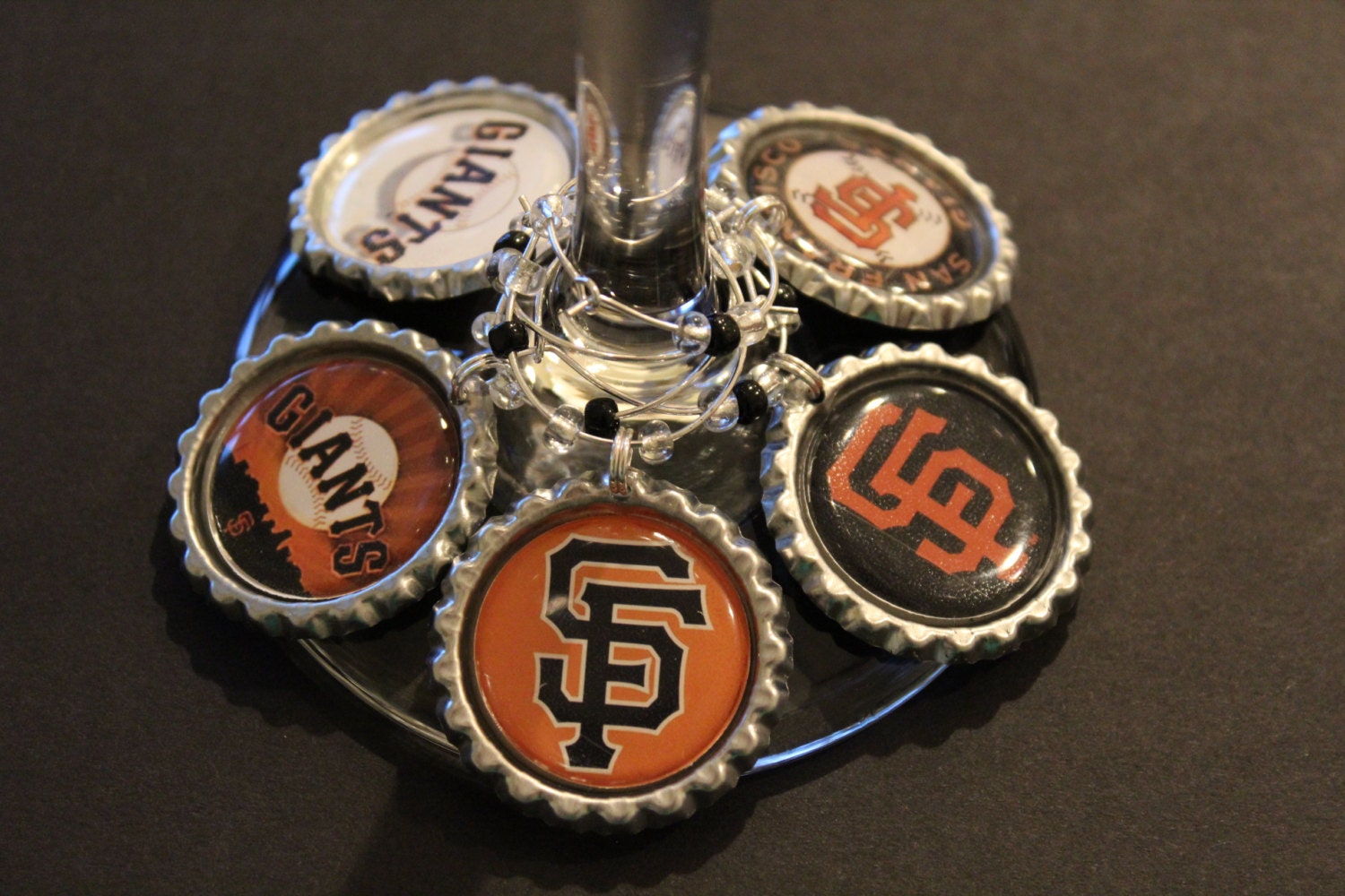 SF Giants Inspired Bottle Cap Wine Charms San Francisco Giants