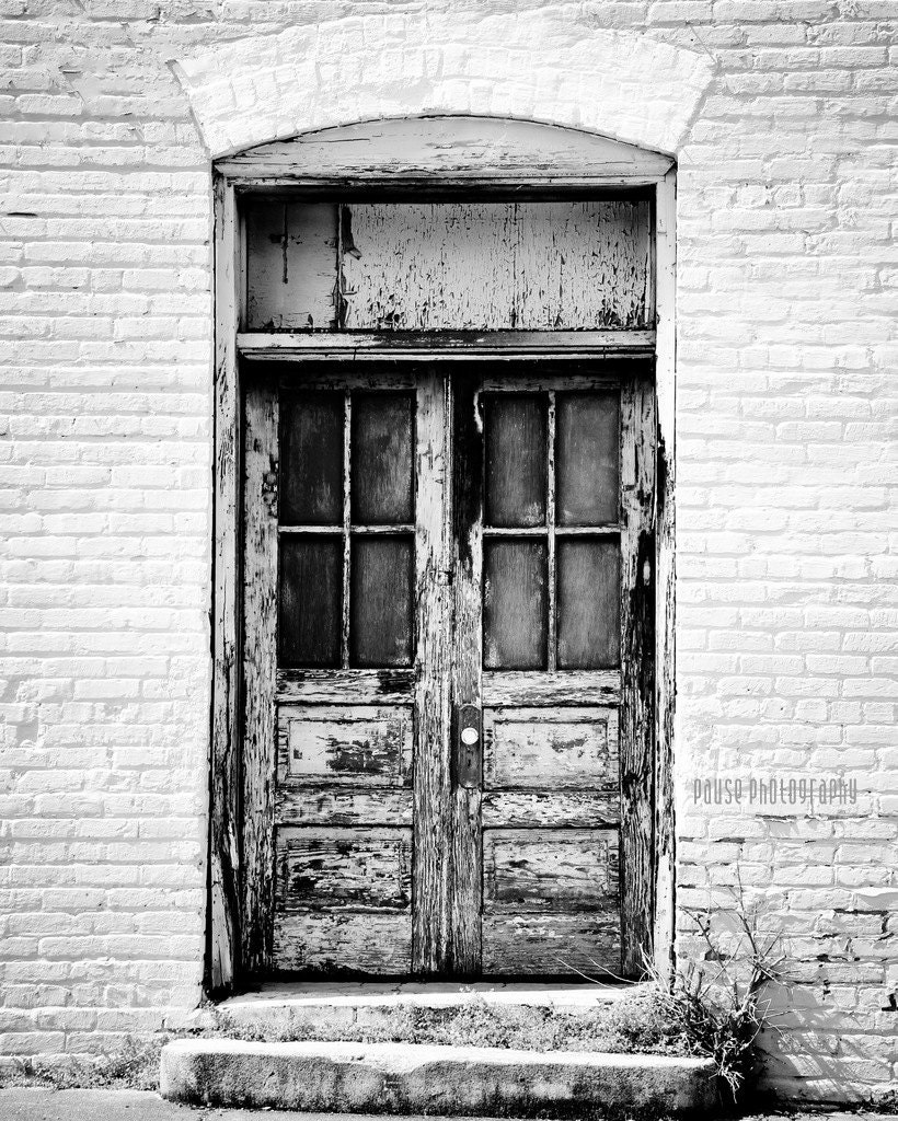 The Forgotten Door - Fine Art Print, Black & White Photography, Old, Vintage, Rusted Door, Brick Building, Wall Decor,  8x10