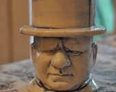 Vintage Blue and White Mug with Face of Man in Top Hat and Bow Tie