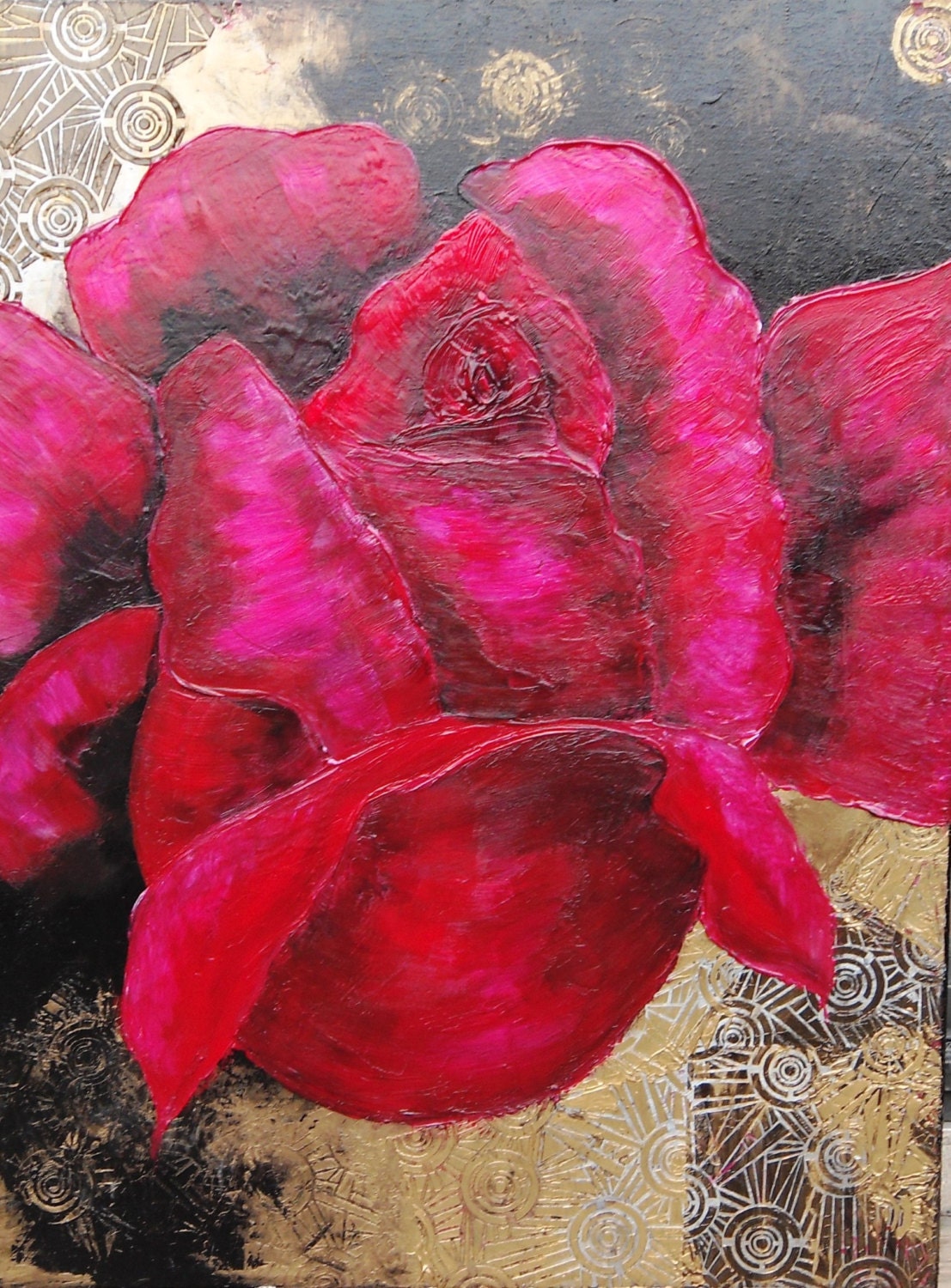 ROSE original acrylic-mixed media Painting on canvas -ETSY